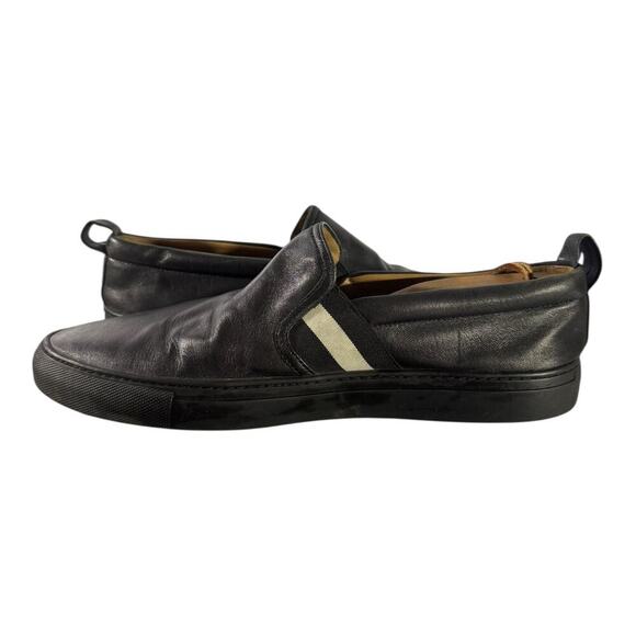Bally Herald Men’s 200 Black Leather Slip On White Stripe Dress Sneakers 10 D main image 7